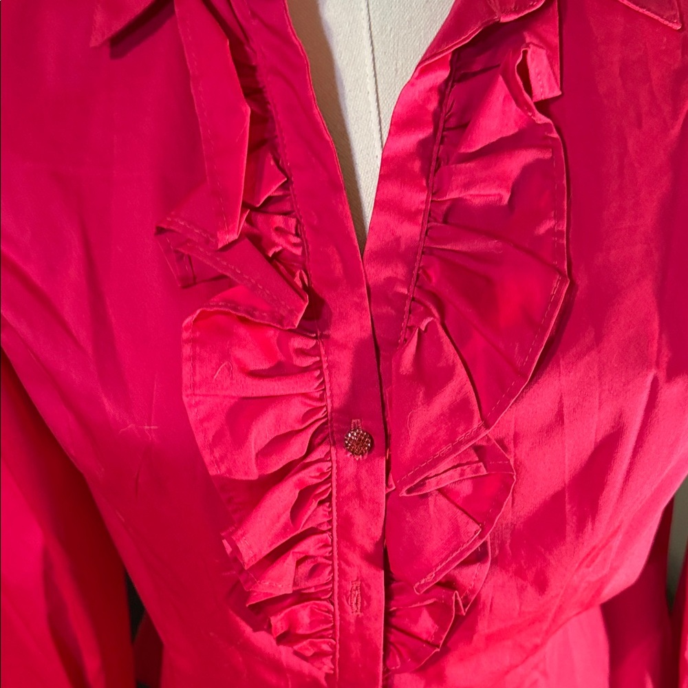Women's Ruffled Pink Blouse - Picture 2 of 8